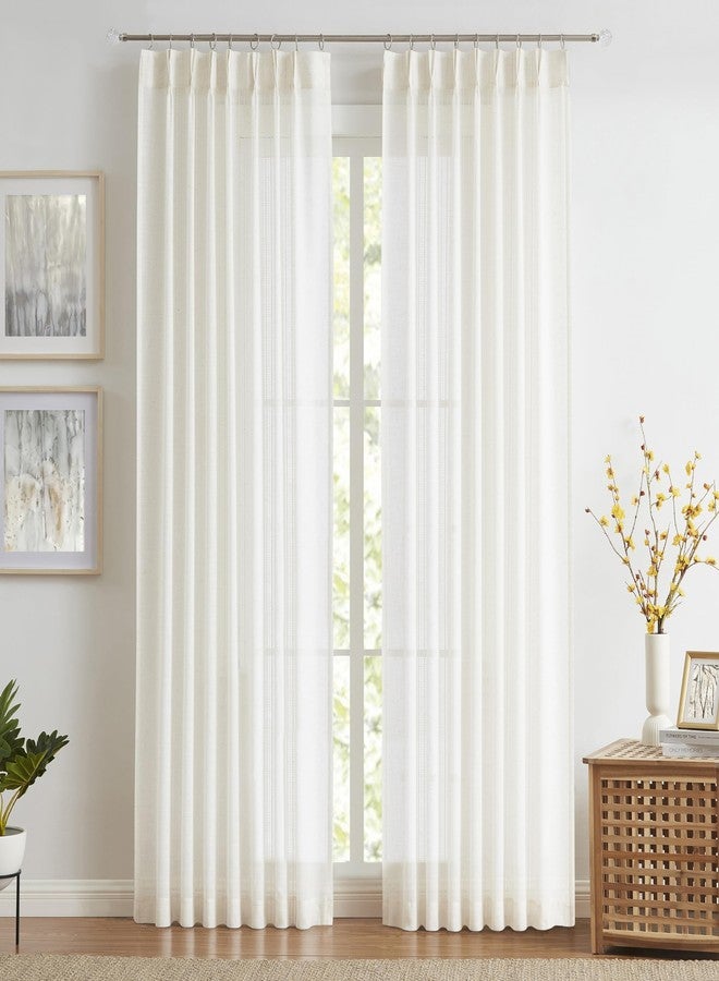 Kayne Studio Natural Boho Semi Sheer Pinch Pleated Curtains,Light Filtering Farmhouse Window Curtains for Living Room,84 inches Pinch Pleat Drapes with 18 Hooks 36"Wx84"L,Linen Blended,2 Panels,Beige - Image 2
